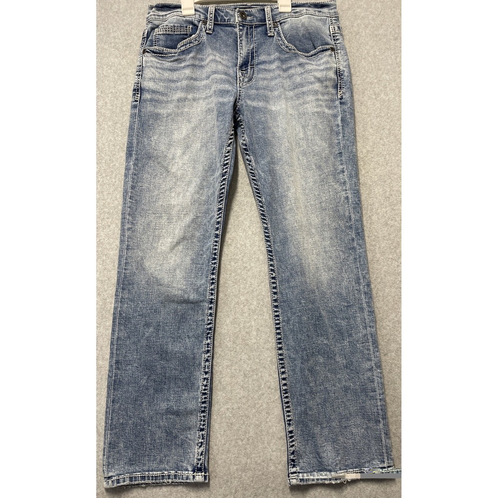 BKE Jake Jeans Men 33x30 Straight Stretch Light Wash Denim Blue